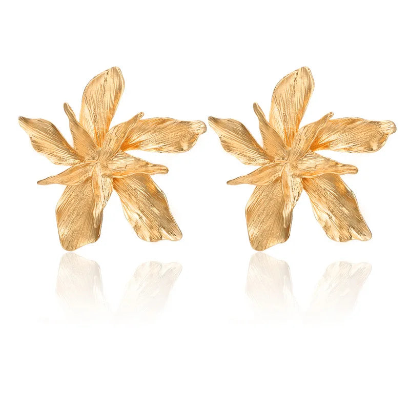 Petal Flower Stud Earrings Large Metal Earring