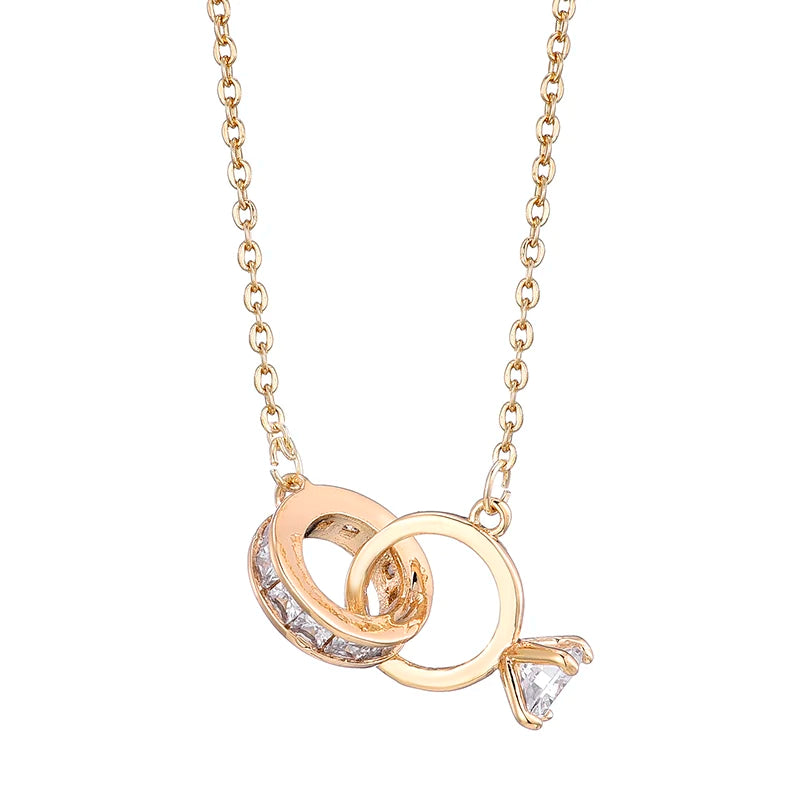 Crystal Wedding Ring Pendant Necklace for Women