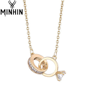 Crystal Wedding Ring Pendant Necklace for Women
