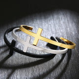 Minimalist Cross Cuff Bracelet Stainless Steel Open Bangle for Men