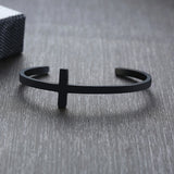 Minimalist Cross Cuff Bracelet Stainless Steel Open Bangle for Men