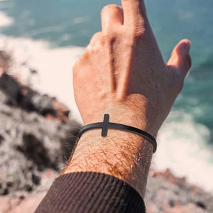 Minimalist Cross Cuff Bracelet Stainless Steel Open Bangle for Men
