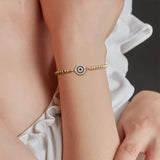 MIQIAO 14K Yellow Evil Eyes Crystal Beads Bracelet for Women Gift