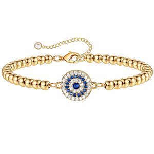 MIQIAO 14K Yellow Evil Eyes Crystal Beads Bracelet for Women Gift