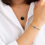 MIQIAO 14K Yellow Evil Eyes Crystal Beads Bracelet for Women Gift