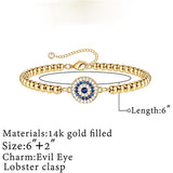 MIQIAO 14K Yellow Evil Eyes Crystal Beads Bracelet for Women Gift