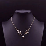 MIQIAO 18K Plated Pearl Leaf Pendant Necklace for Women