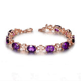 MIQIAO 18K Rose Purple Crystal Amethyst Boho Bangle Bracelet for Women