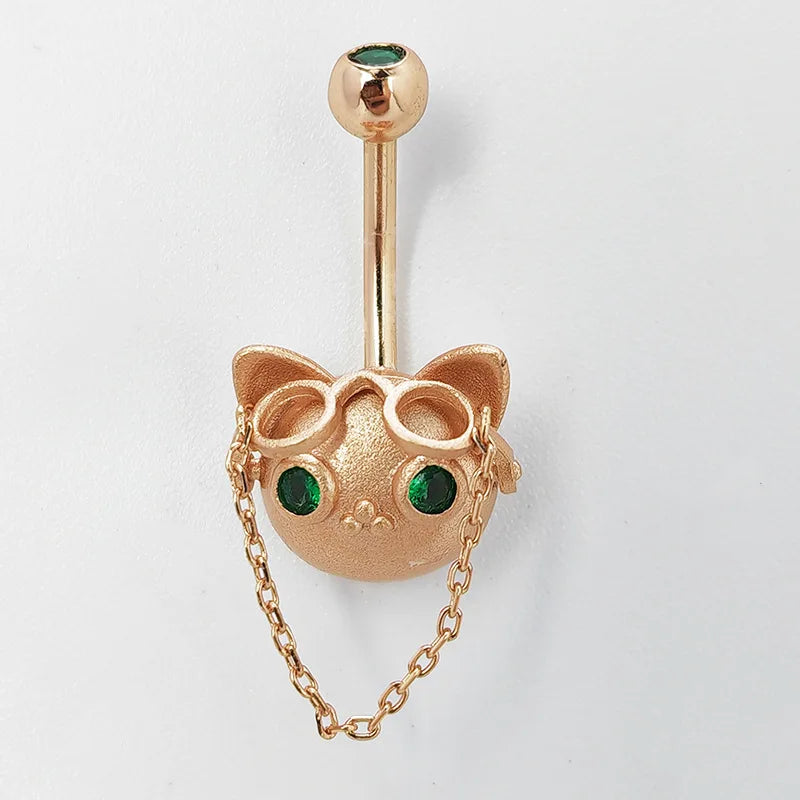 925 Silver Belly Rings Body Piercing Glasses Cat Woman Navel Piercing