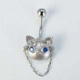 925 Silver Belly Rings Body Piercing Glasses Cat Woman Navel Piercing