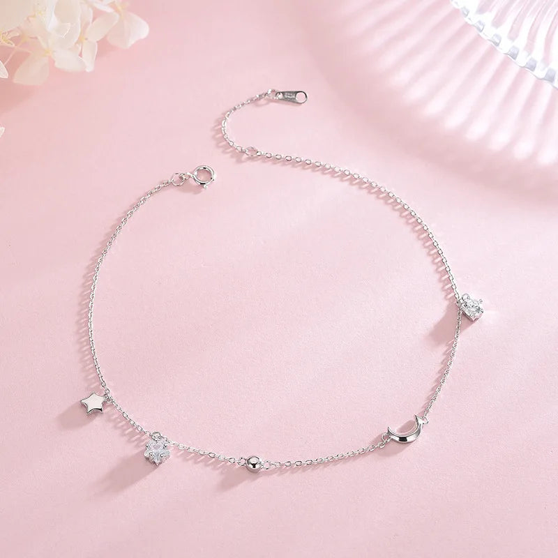 Sterling Silver Moon Anklet for Women Feet Chain Bracelet