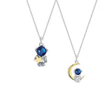 925 Silver Astronaut Moon Pendant Chain Necklace for Couple Gift
