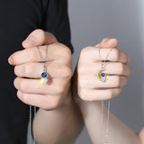 925 Silver Astronaut Moon Pendant Chain Necklace for Couple Gift