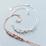925 Silver Beach Ankle Bracelets Frosted Bead Footwear