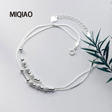 925 Silver Beach Ankle Bracelets Frosted Bead Footwear