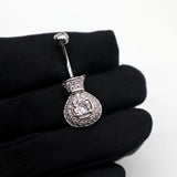 925 Silver Belly Button Ring Pircing Blessing Bag Lucky Shape Women Jewelry