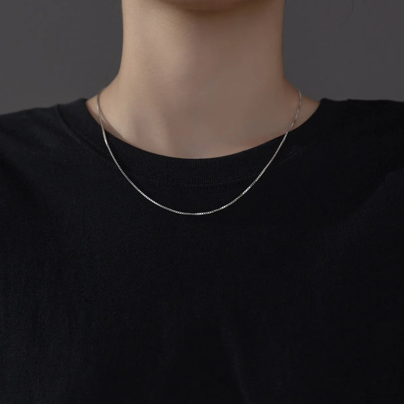 925 Sterling Silver Box Chain Necklaces For Women Jewelry