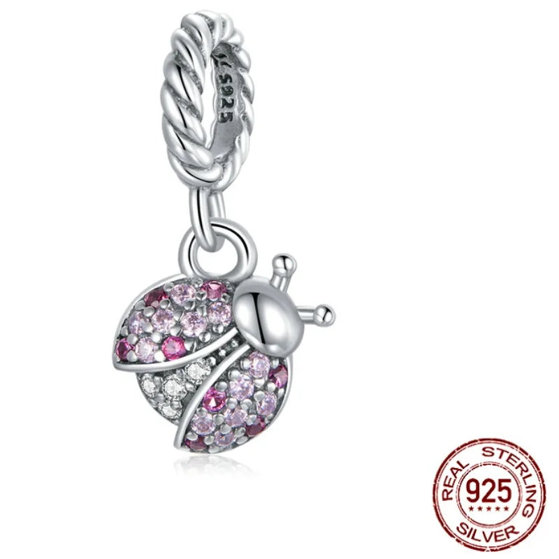 925 Silver Lady Bug Bracelet DIY Charms Beads Women Wedding Gift