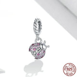 925 Silver Lady Bug Bracelet DIY Charms Beads Women Wedding Gift