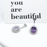 925 Silver Oval Flower Purple Zircon Belly Button Piercing