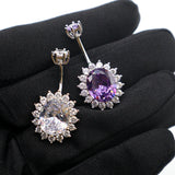 925 Silver Oval Flower Purple Zircon Belly Button Piercing