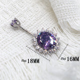 925 Silver Oval Flower Purple Zircon Belly Button Piercing
