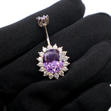925 Silver Oval Flower Purple Zircon Belly Button Piercing