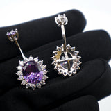925 Silver Oval Flower Purple Zircon Belly Button Piercing