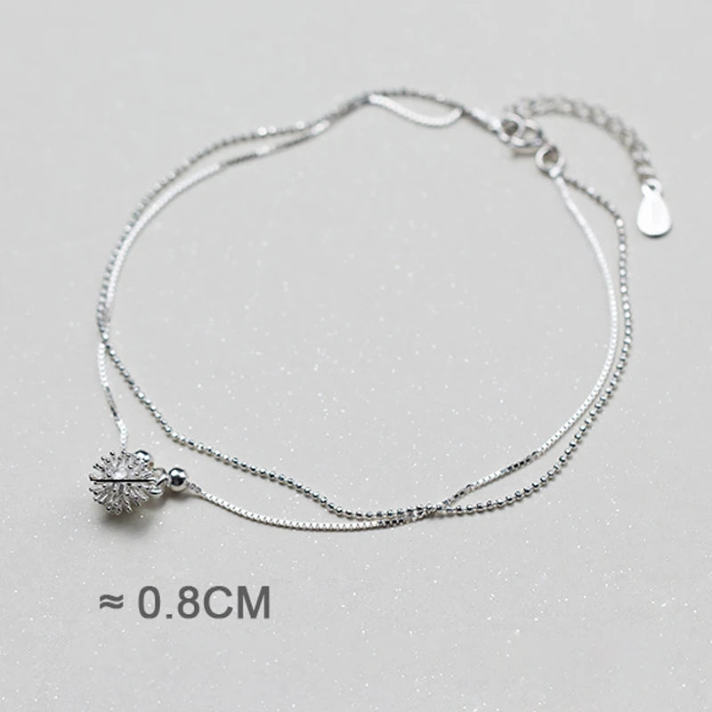 925 Silver Dandelion Flower Ankle Bracelet for Women