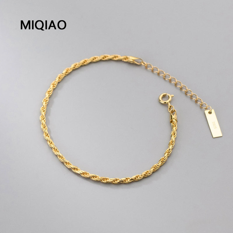 925 Sterling Silver Rope Chain Bracelet Women's Jewelry