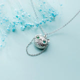 925 Silver Glasses Cat Necklace Diamond Zircon Kitten Clavicle Chain