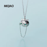 925 Silver Glasses Cat Necklace Diamond Zircon Kitten Clavicle Chain