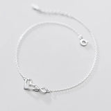 925 Silver Heart Anklet Women's Bracelet On Leg Love Foot Chain 21.5 CM
