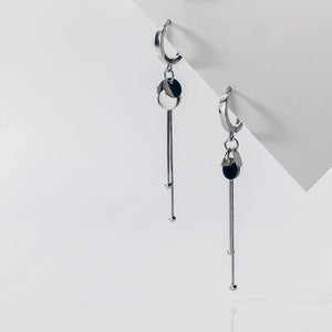 925 Silver Tassel Hoop Earrings Geometric Long Ear Jewelry Female