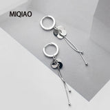 925 Silver Tassel Hoop Earrings Geometric Long Ear Jewelry Female
