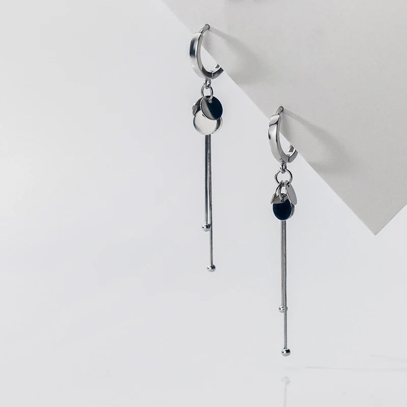 925 Silver Tassel Hoop Earrings Geometric Long Ear Jewelry Female