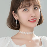 925 Silver Tassel Hoop Earrings Geometric Long Ear Jewelry Female