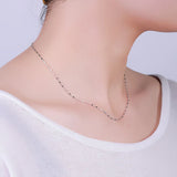 925 Silver O Chain Women Necklace Square Bead Jewellery Choker 40cm