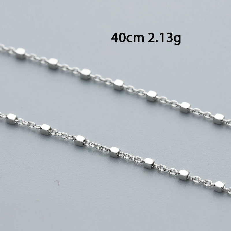 925 Silver O Chain Women Necklace Square Bead Jewellery Choker 40cm