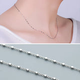 925 Silver O Chain Women Necklace Square Bead Jewellery Choker 40cm