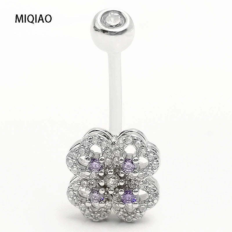 925 Silver Piercing Belly Button Four-Leaf Clover Flower Body Jewelry