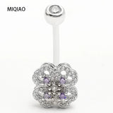 925 Silver Piercing Belly Button Four-Leaf Clover Flower Body Jewelry
