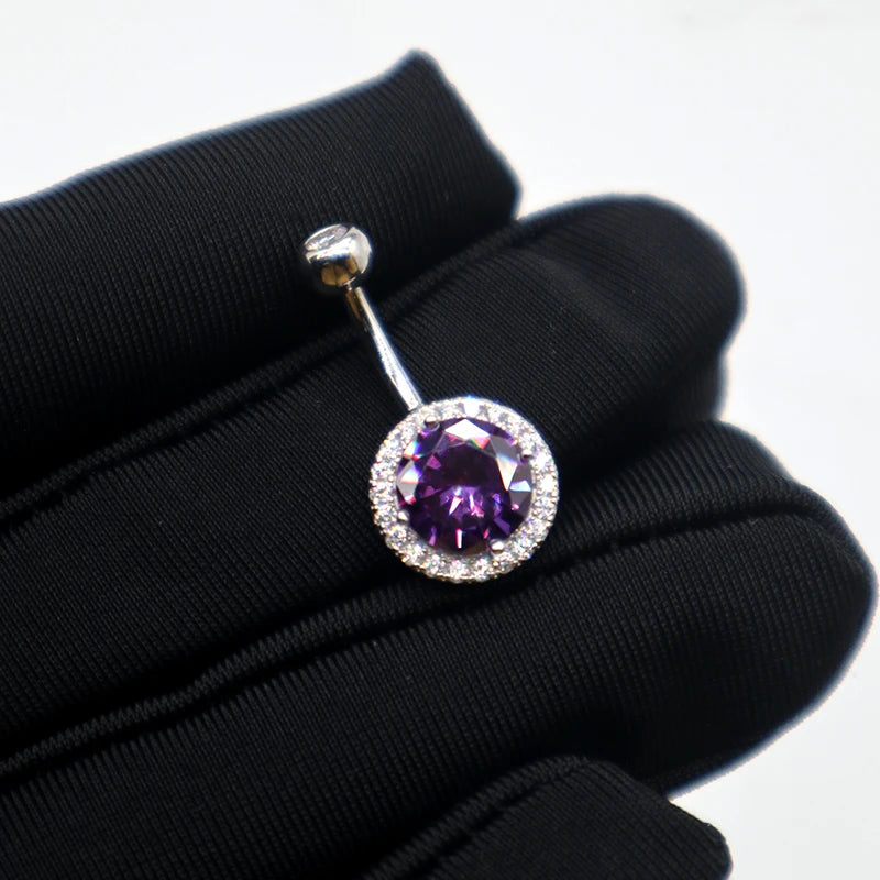 925 Silver Piercing Belly Button Rings Circular Gemstones Women Jewelry