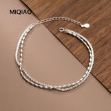925 Silver Popcorn Chain Bead Anklets Double-Deck Tobillera