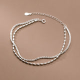 925 Silver Popcorn Chain Bead Anklets Double-Deck Tobillera