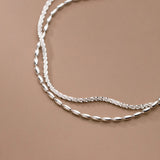 925 Silver Popcorn Chain Bead Anklets Double-Deck Tobillera