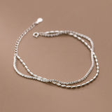 925 Silver Popcorn Chain Bead Anklets Double-Deck Tobillera