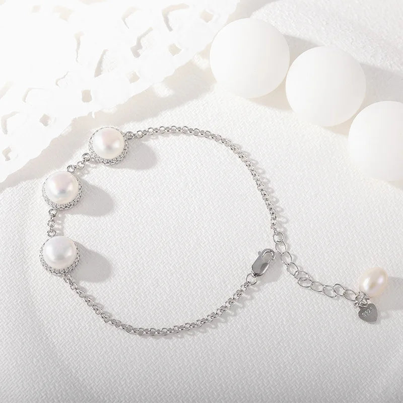 925 Sterling Silver Real Pearl Vintage Boho Bangle Bracelet