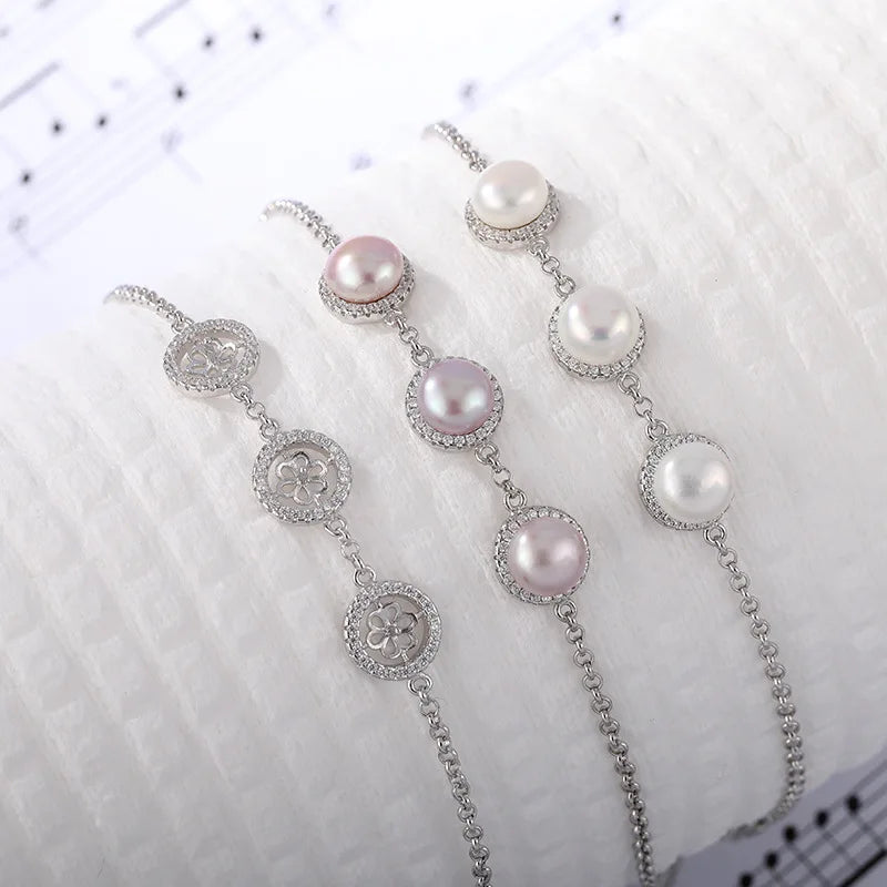 925 Sterling Silver Real Pearl Vintage Boho Bangle Bracelet