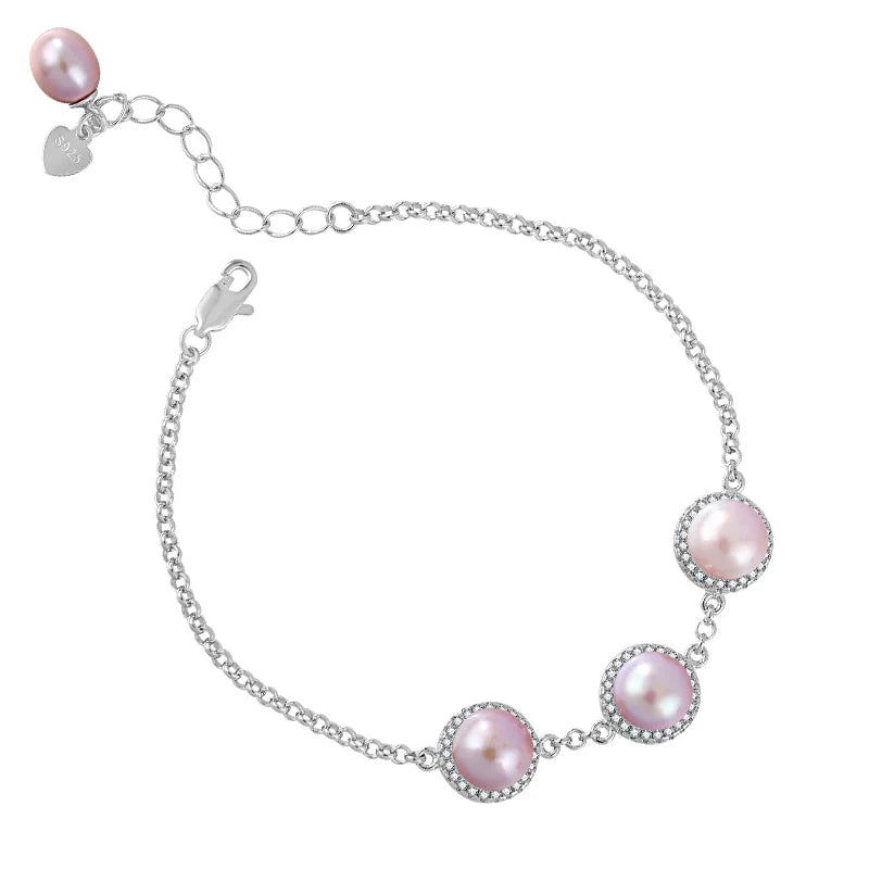 925 Sterling Silver Real Pearl Vintage Boho Bangle Bracelet